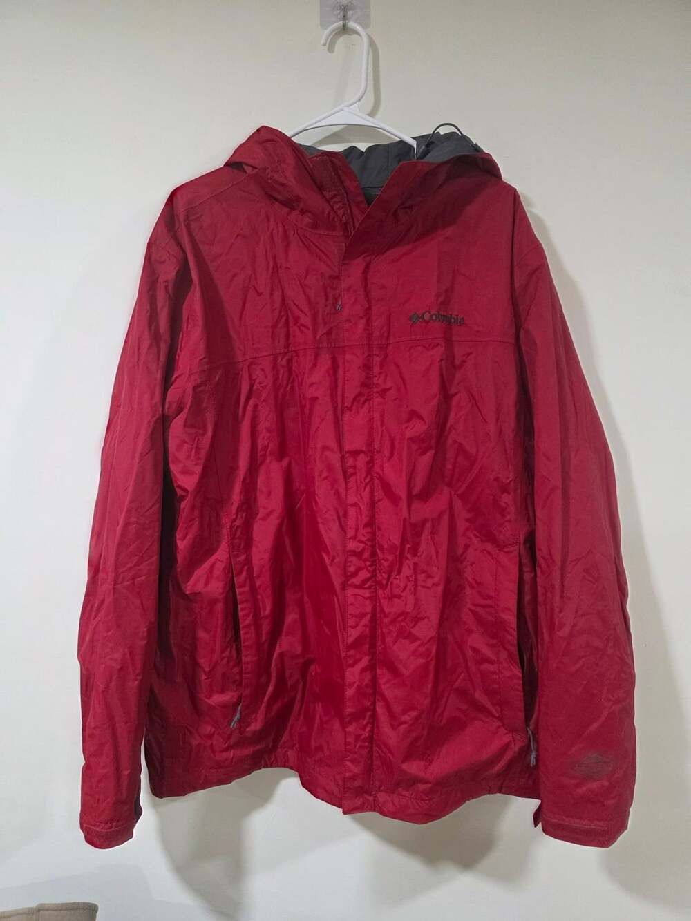 Columbia Omni-Tech Waterproof Breathable Red Hooded Rain Jacket Men's Size L